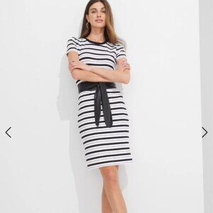 New White House Black Market Short Sleeve Tee Shirt Dress Kai Stripe S Small